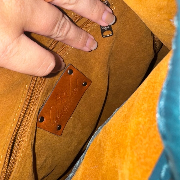 Patricia Nash Tooled Leather Teal Leather Backpack with Fringe Detail - Picture 9 of 13